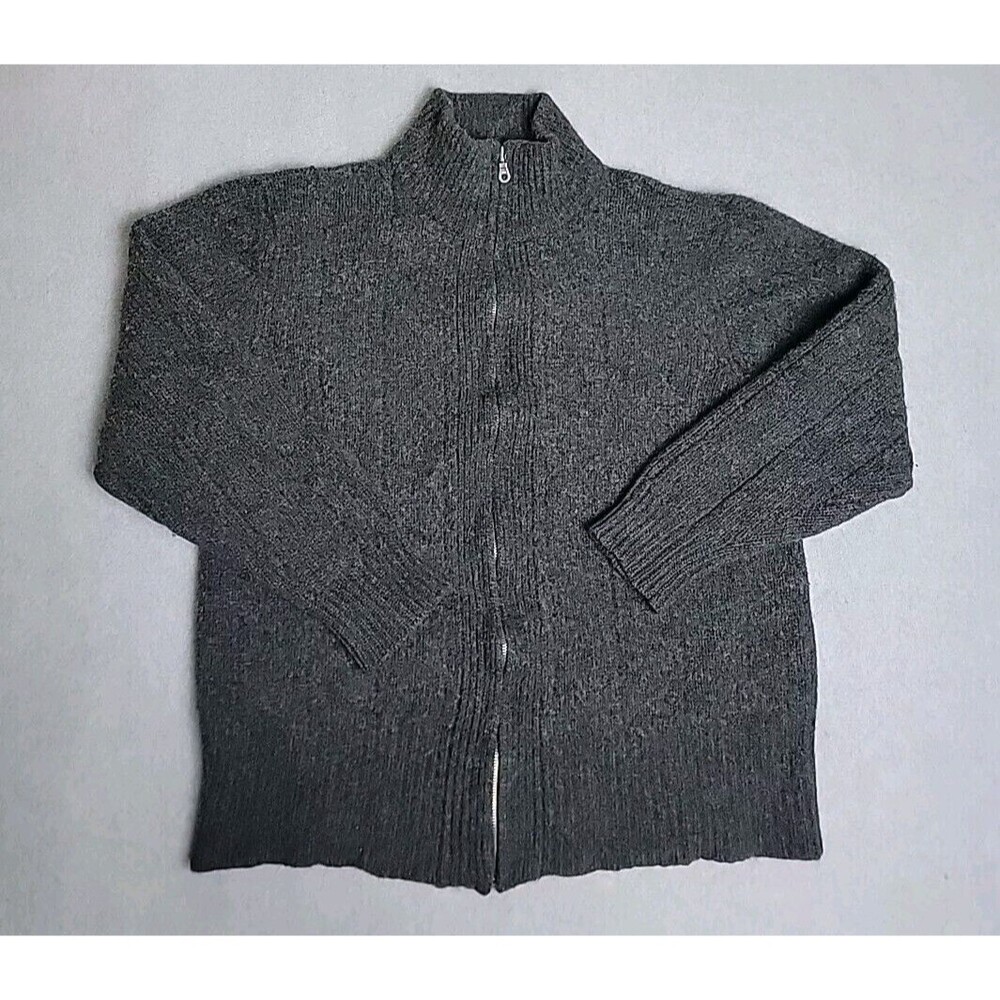Heather Tweed Sweater Mens XL Charcoal Gray Full Zip Lambswool Preppy‎ Professor